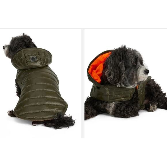 Pajar Pup Seymour Lightweight Dog Puffer Jacket Military Green Orange Size Small - Picture 2 of 12